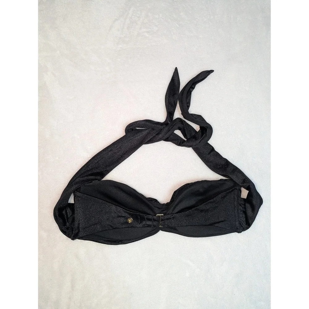Victoria's Secret‎ Black Shimmer Halter Bandeau Bikini Top Size M Ruched VS Logo